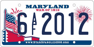 MD license plate 6AF2012
