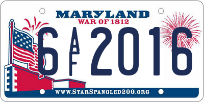 MD license plate 6AF2016