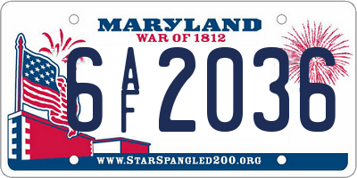 MD license plate 6AF2036