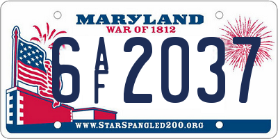 MD license plate 6AF2037