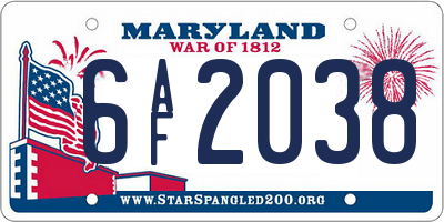 MD license plate 6AF2038