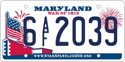 MD license plate 6AF2039