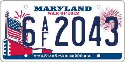 MD license plate 6AF2043