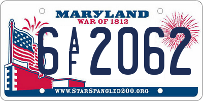 MD license plate 6AF2062