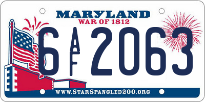 MD license plate 6AF2063