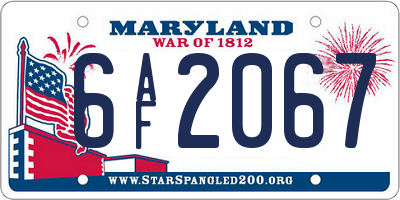 MD license plate 6AF2067
