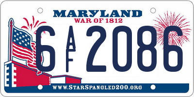 MD license plate 6AF2086