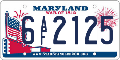 MD license plate 6AF2125