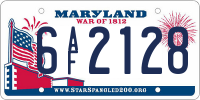 MD license plate 6AF2128