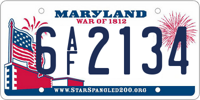 MD license plate 6AF2134