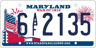 MD license plate 6AF2135