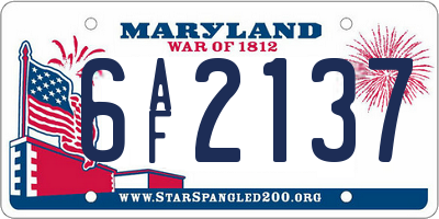 MD license plate 6AF2137