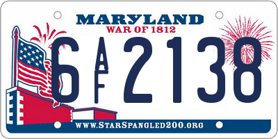 MD license plate 6AF2138