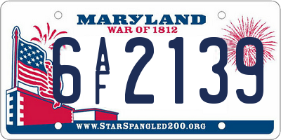 MD license plate 6AF2139