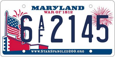 MD license plate 6AF2145