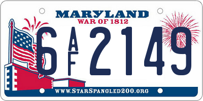MD license plate 6AF2149