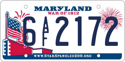 MD license plate 6AF2172