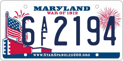 MD license plate 6AF2194