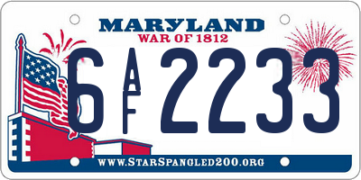 MD license plate 6AF2233