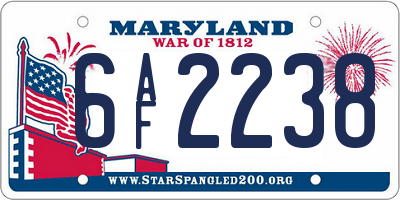 MD license plate 6AF2238