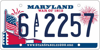 MD license plate 6AF2257