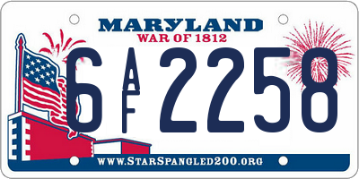 MD license plate 6AF2258