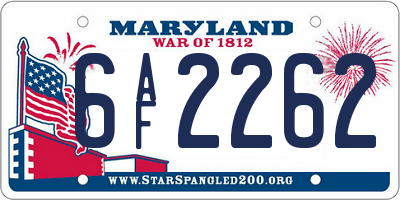 MD license plate 6AF2262
