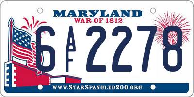 MD license plate 6AF2278