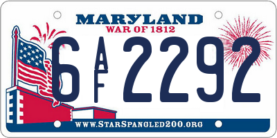 MD license plate 6AF2292