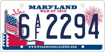 MD license plate 6AF2294