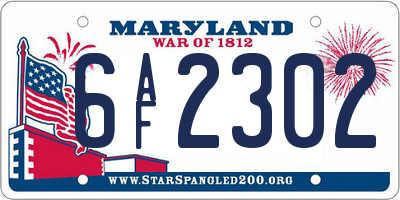 MD license plate 6AF2302