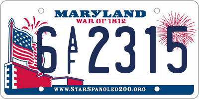 MD license plate 6AF2315