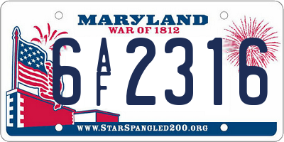 MD license plate 6AF2316
