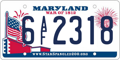 MD license plate 6AF2318