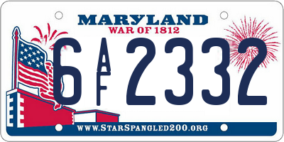 MD license plate 6AF2332