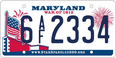 MD license plate 6AF2334