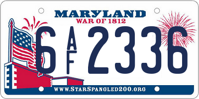 MD license plate 6AF2336
