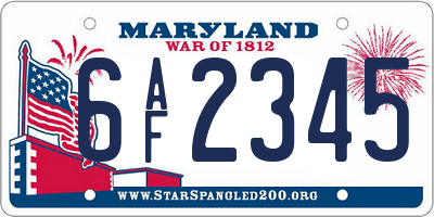 MD license plate 6AF2345