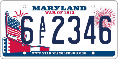 MD license plate 6AF2346