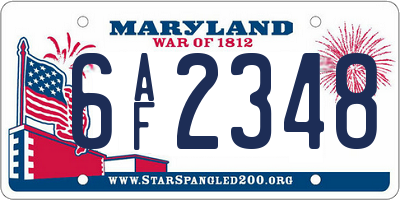 MD license plate 6AF2348