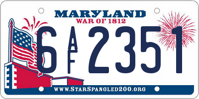 MD license plate 6AF2351