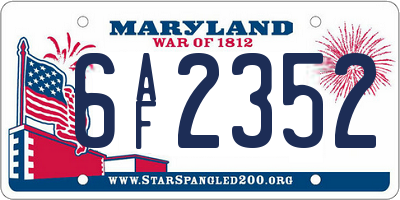 MD license plate 6AF2352