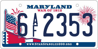 MD license plate 6AF2353