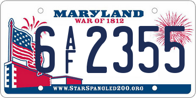 MD license plate 6AF2355