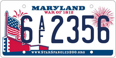 MD license plate 6AF2356