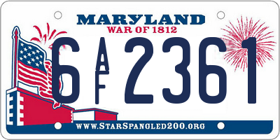 MD license plate 6AF2361