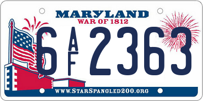 MD license plate 6AF2363