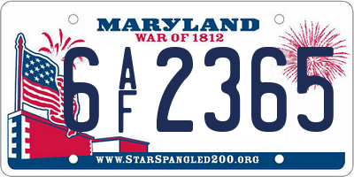 MD license plate 6AF2365