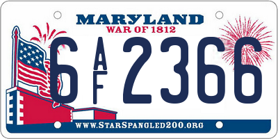 MD license plate 6AF2366