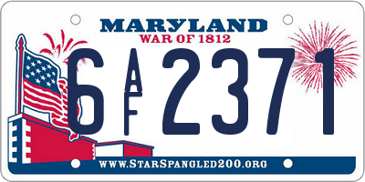MD license plate 6AF2371